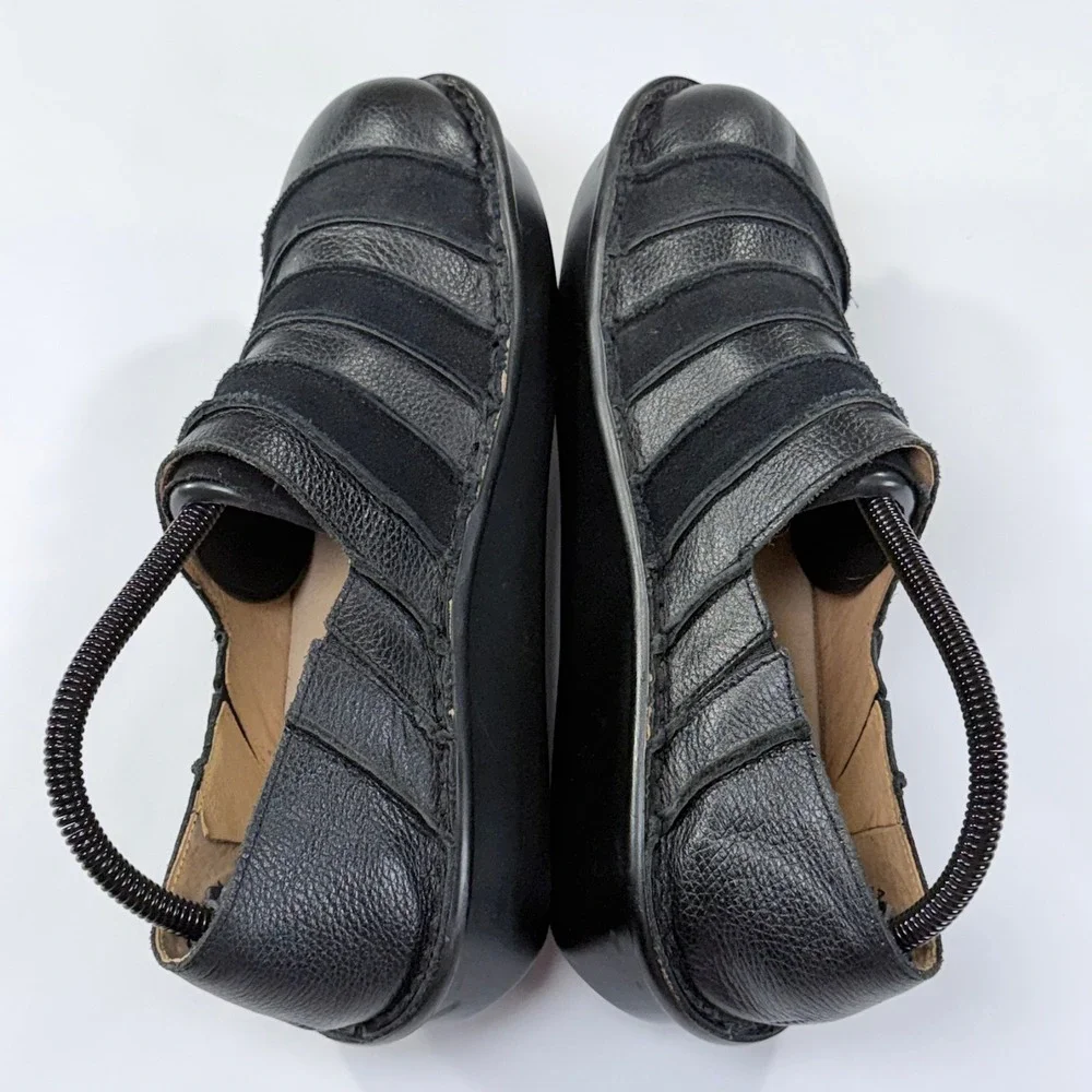 Spring Step Firefly Clog Womens 41/9.5-10 Black Leather Ribbed Slip On Lagenlook